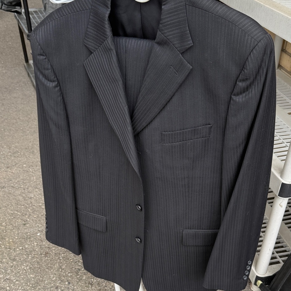 ALFRED SUNG Charcoal Pinstripe Suit